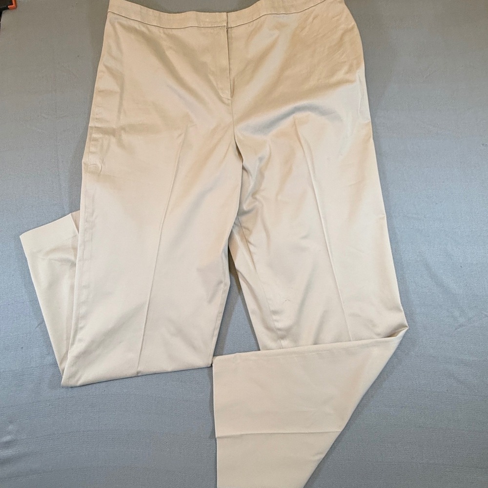 Talbots Womens 20 Stretch Cotton Trousers Khaki Beige Straight Leg Pants 2487